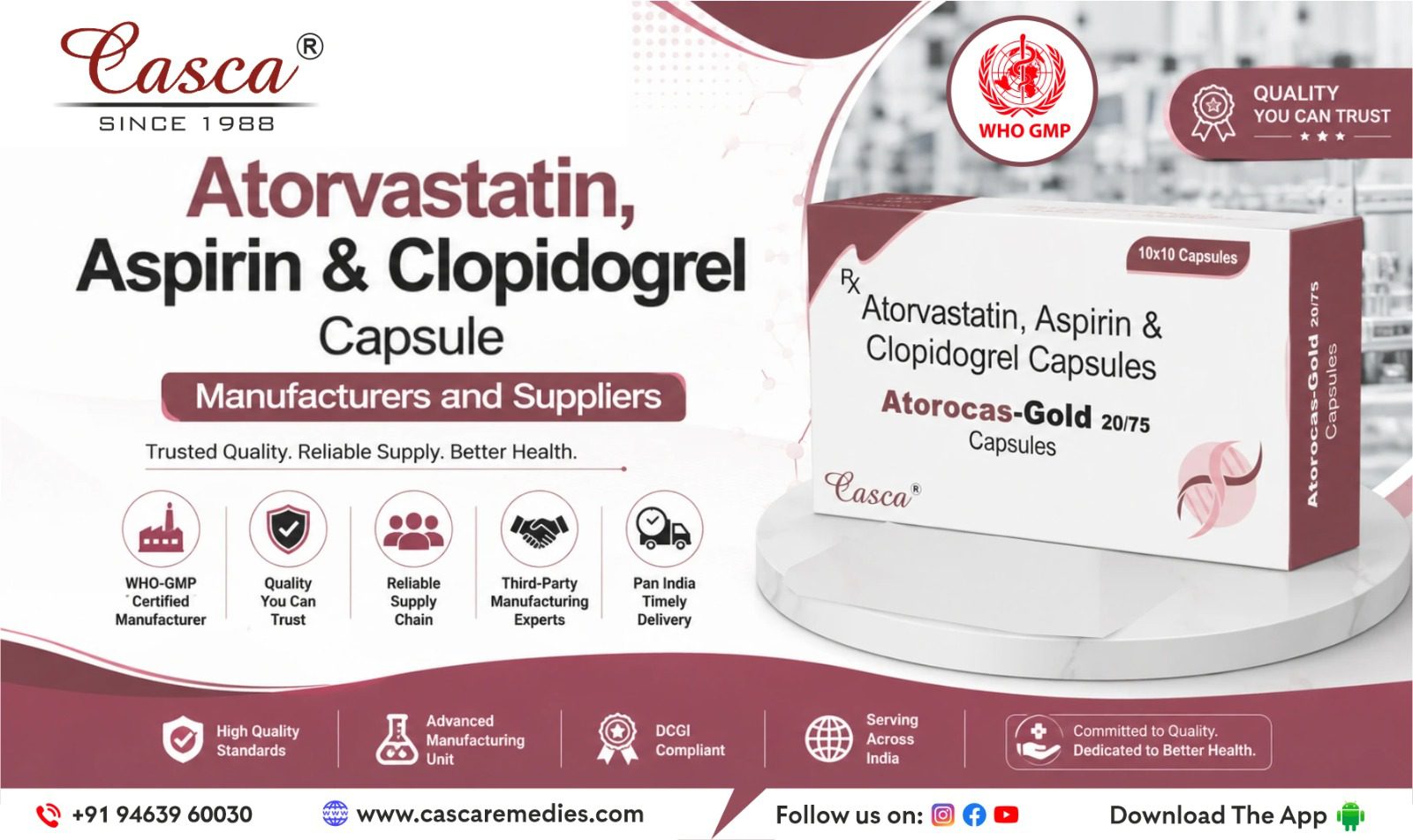 Atorvastatin Aspirin & Clopidogrel Capsule Manufacturers and Suppliers