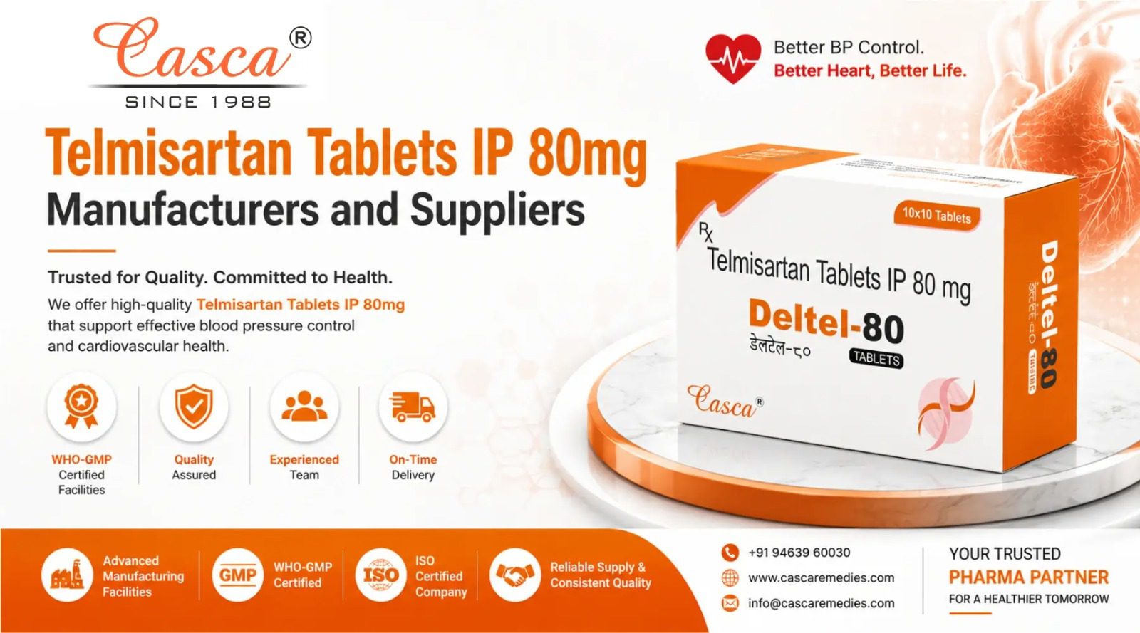 Telmisartan Tablets IP 80mg Manufacturers and Suppliers